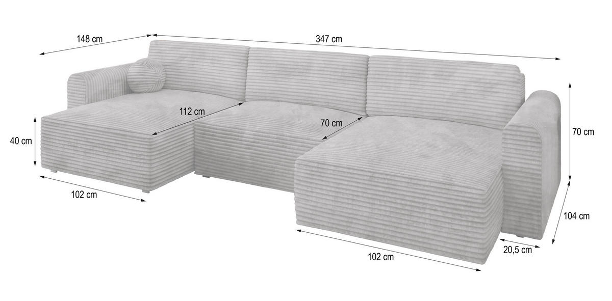 WOHNLANDSCHAFT FENTO Blau Kordstoff mit Schlaffunktion - Blau, Holz (347/90/148cm) - MASSENO