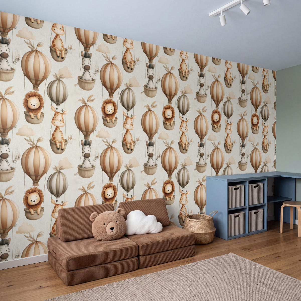 KINDERTAPETE - Safari - Heißluftballons - Taupe - 400x200 cm - Beige, Papier (400/200cm) - OnlyWow