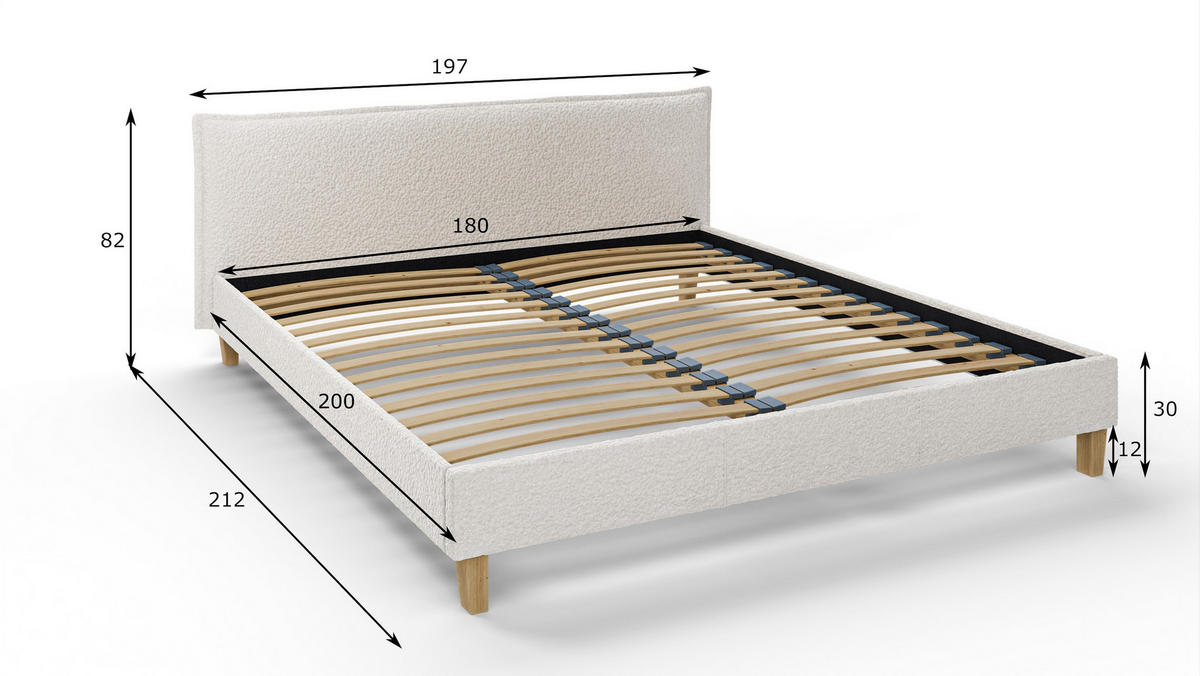 POLSTERBETT Arles 180/200 cm Boucle Stoff - Hellbraun/Weiß, Holz/Textil (180/200cm) - S-Style Möbel
