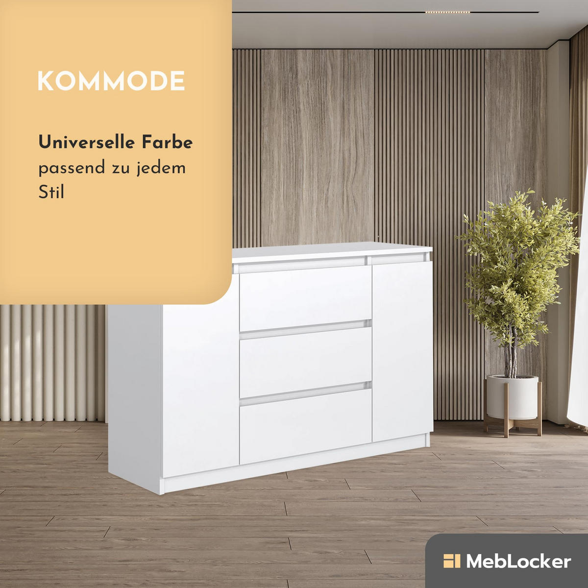 KOMMODE mit 3 Schubladen 2 Schranktüren 120 cm Weiß - Weiß, Holzwerkstoff (120.4/78.2/39cm) - MebLocker