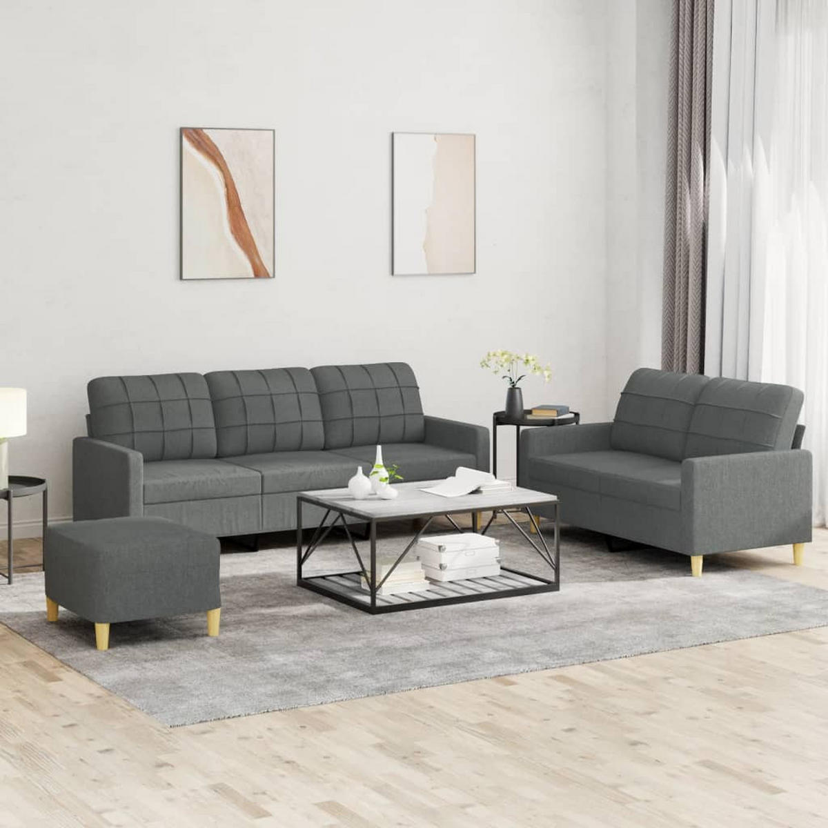 SOFAGARNITUR 3-TLG. Mit Kissen Dunkelgrau Stoff - Grau, Textil (50/41/60cm) - vidaXL