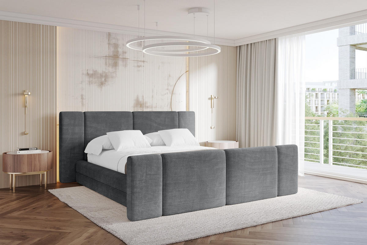 POLSTERBETT mit Bettkasten, Fußteil und Lattenrost, Bett mit Matratze H3/H4 - TEVO-Z 180x200 Dunkelgrau - Graphitfarben, Holzwerkstoff/Textil (180/200cm) - ALTDECOR