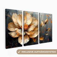 LEINWANDBILD 3er Set Blume - Gold - Abstrakt - Farbe 60x40 cm - Creme, Textil (60/40cm) - MuchoWow