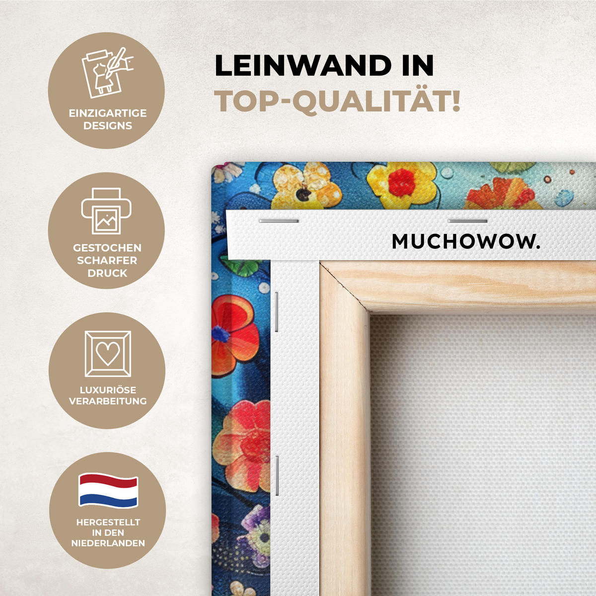 LEINWANDBILD Kunst - Baum des Lebens - Blumen - Hippie 50x50 cm - Dunkelblau, Textil (50/50cm) - MuchoWow