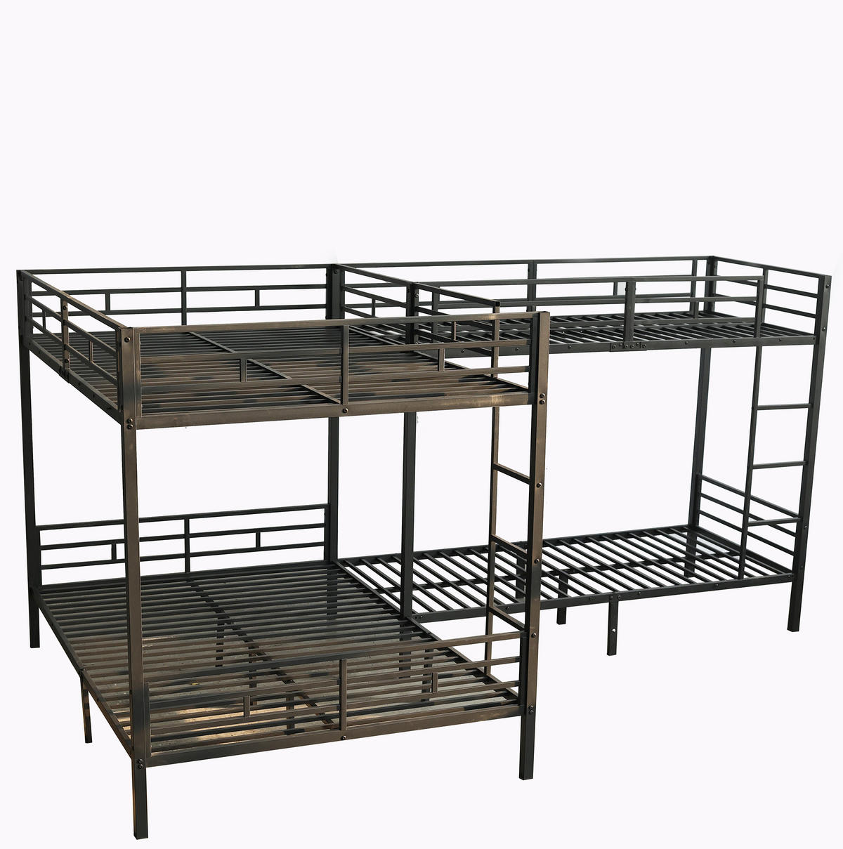 ETAGENBETT 90/200 & 140/200 cm aus Eisen mit Leiter und Lattenrost - Schwarz, Metall (90/200cm) - Flora Grace