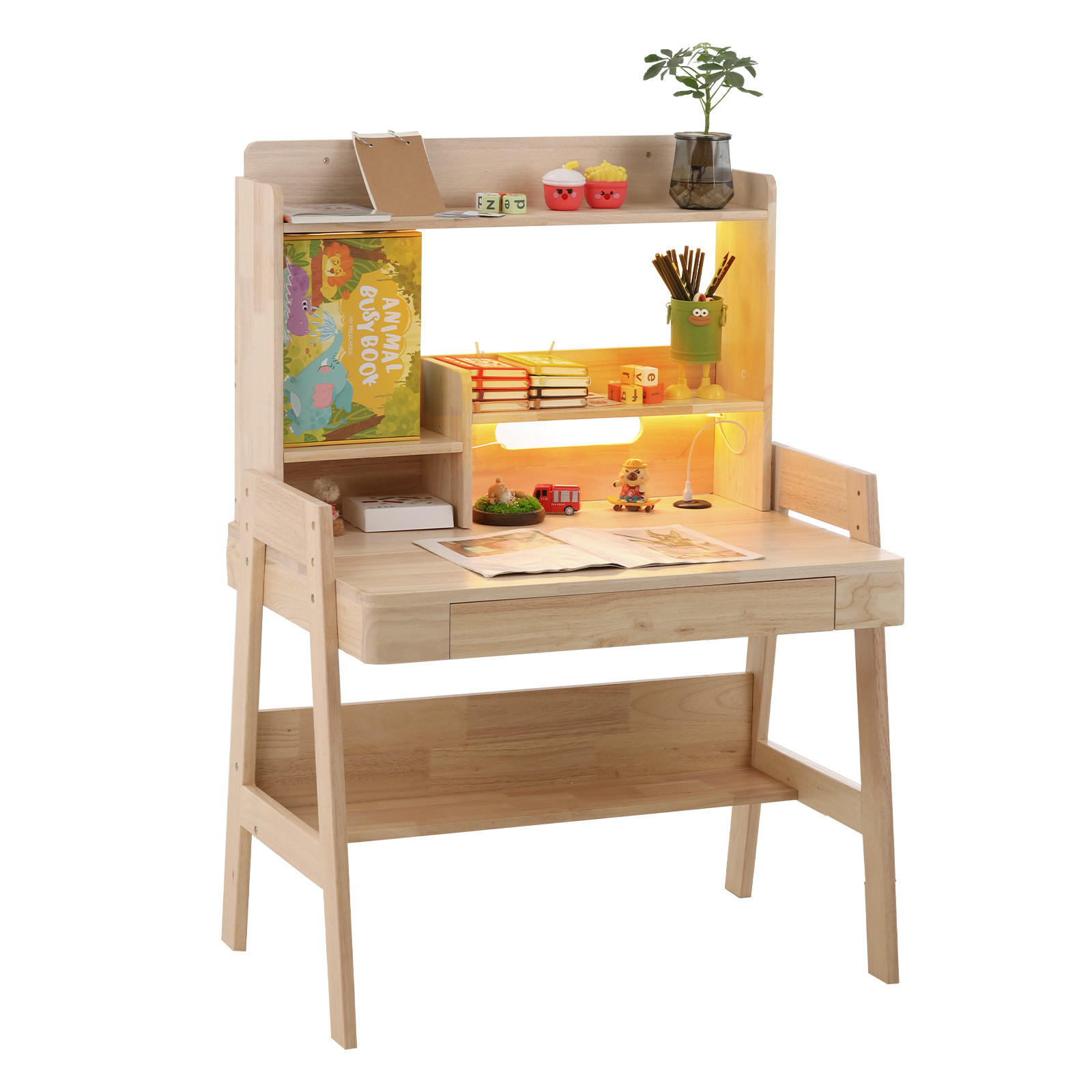 SCHREIBTISCH Naturfarben 84/60/127,5 cm mit LED-Lichtleiste und USB-Anschluss - Naturfarben, Holz (60/84/127.5cm) - PANGIVO