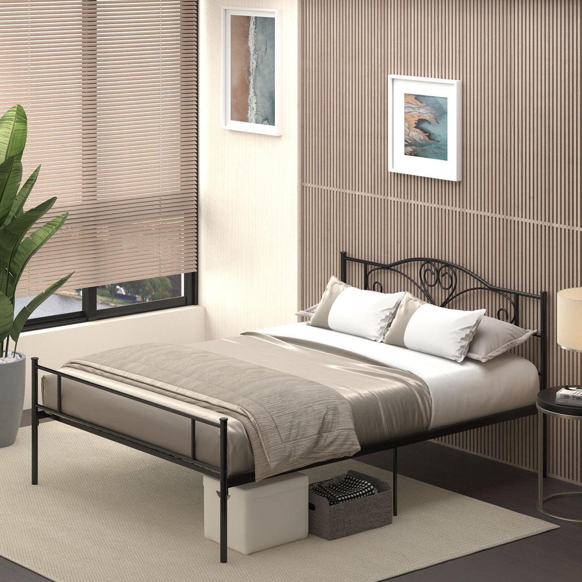 BETTGESTELL 140x200 cm DE-08201 mit Kopfteil, 300 kg belastbar Schwarz - Schwarz, Metall (140/200cm) - ComfortXL
