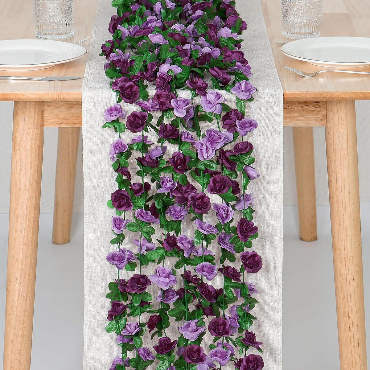 KÜNSTLICHE Blumengirlande 5 Stück Lila Rosen 2,45 m - Multicolor, Kunststoff (1cm)