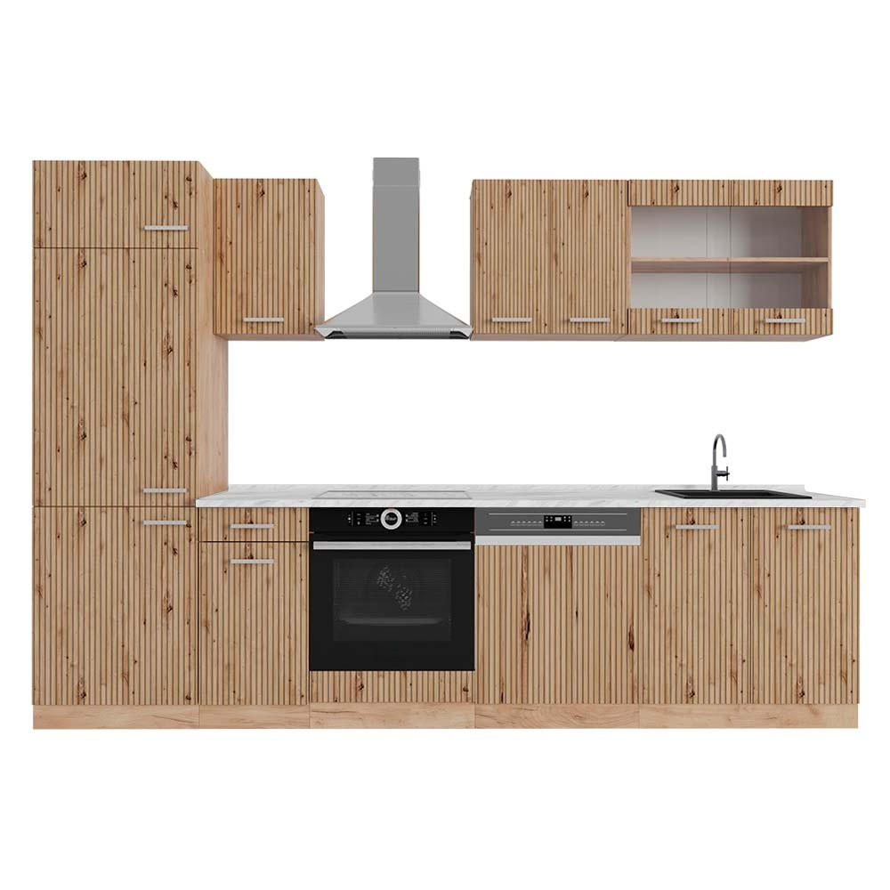 KUHINJSKI BLOK R-Line Hrast Artisan/Goldkraft hrast 300 cm z delovno površino - medeni hrast/hrast artisan, leseni material (300/81.6/60cm) - Vicco