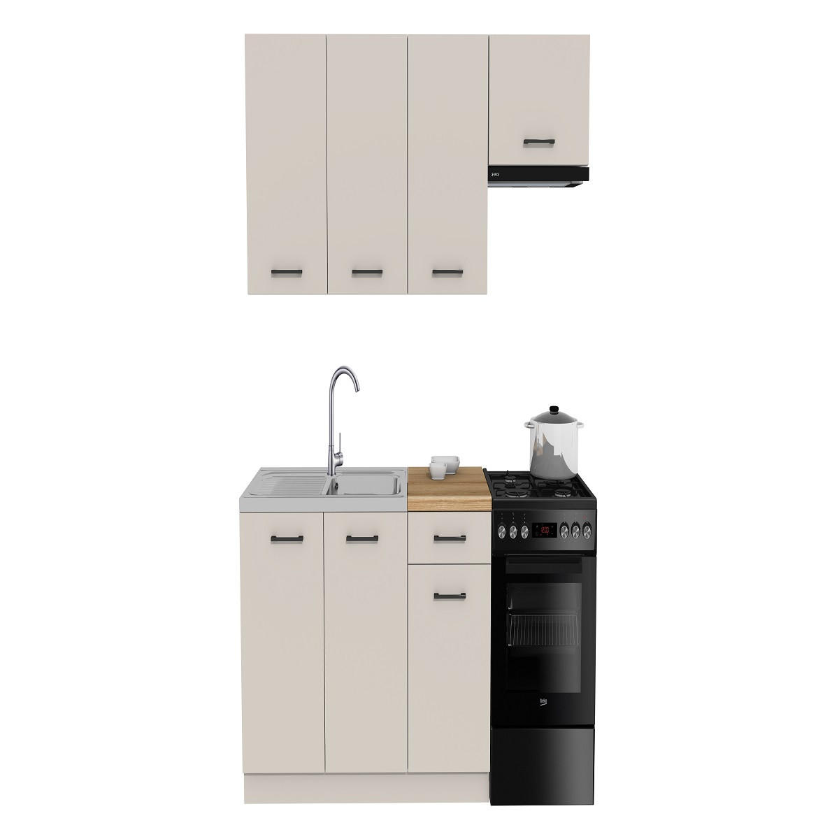 KÜCHENZEILE 170 cm mit Arbeitsplatte - SIMPLY Z1 - in Kaschmir Matt / Weiß - Kaschmir/Schwarz, Holz/Holzwerkstoff (170/212/53cm)