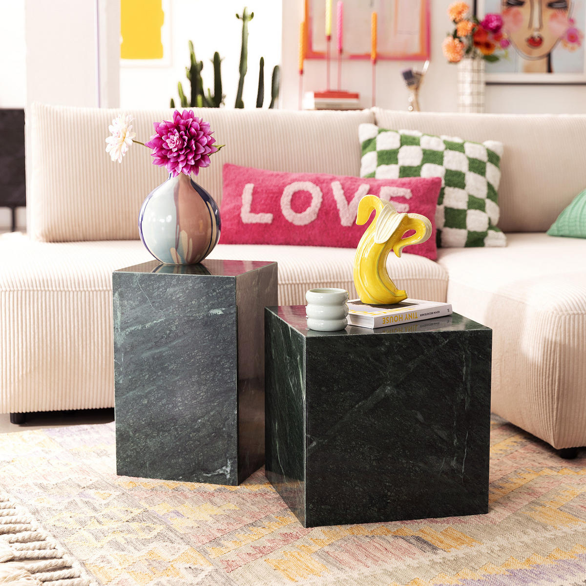 BEISTELLTISCH - Marmor - Dunkelgrün, Stein (40/40/40cm) - home24