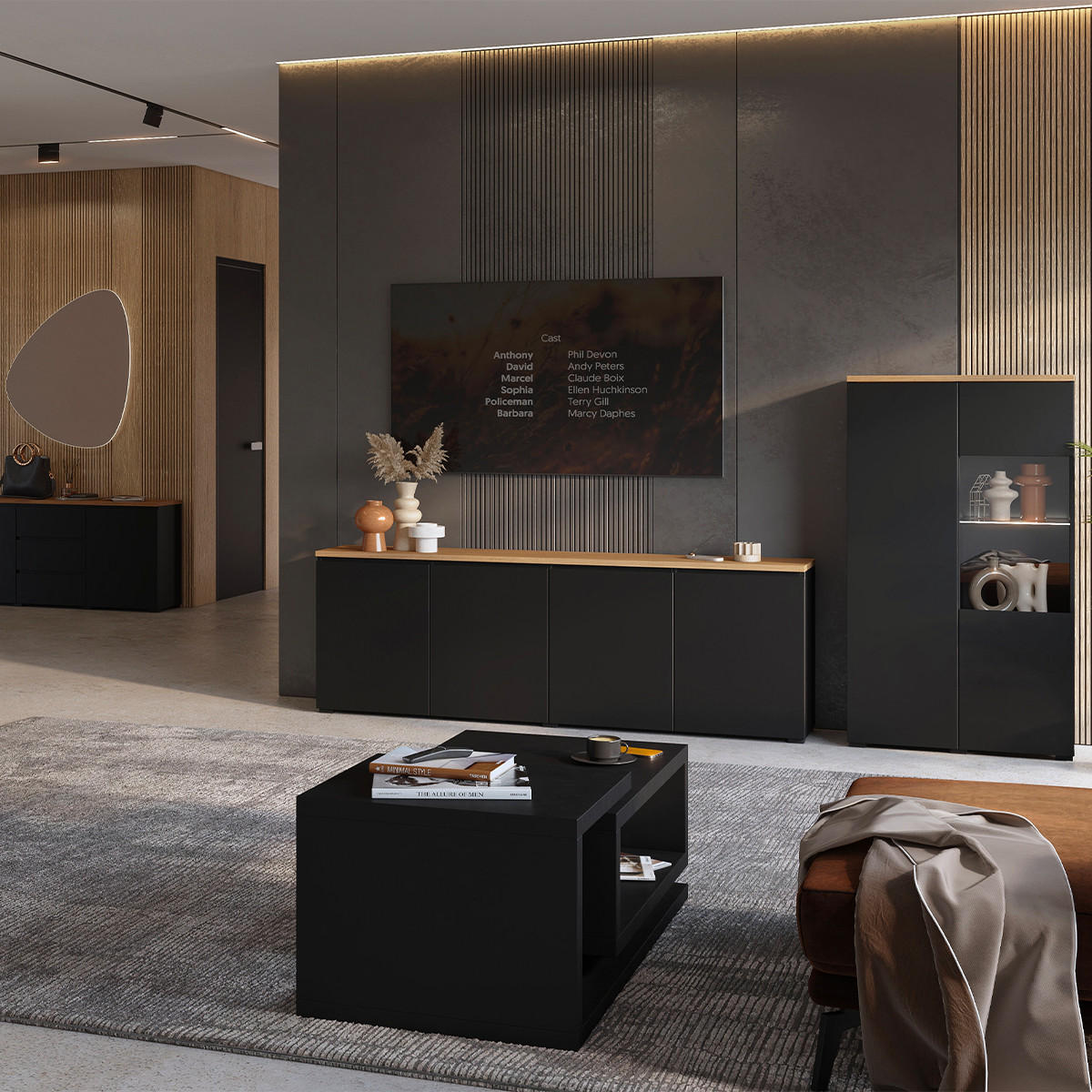 VITRÍNA Liko Černá a dřevěná - černá, kompozitní dřevo (80/140/34.5cm) - Petits-meubles