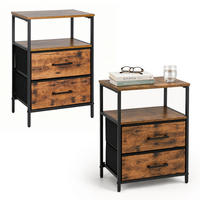 NACHTTISCH Schwarz Industrial 2er-Set - Braun, Holzwerkstoff/Textil (38/61/28cm) - Relaxdays