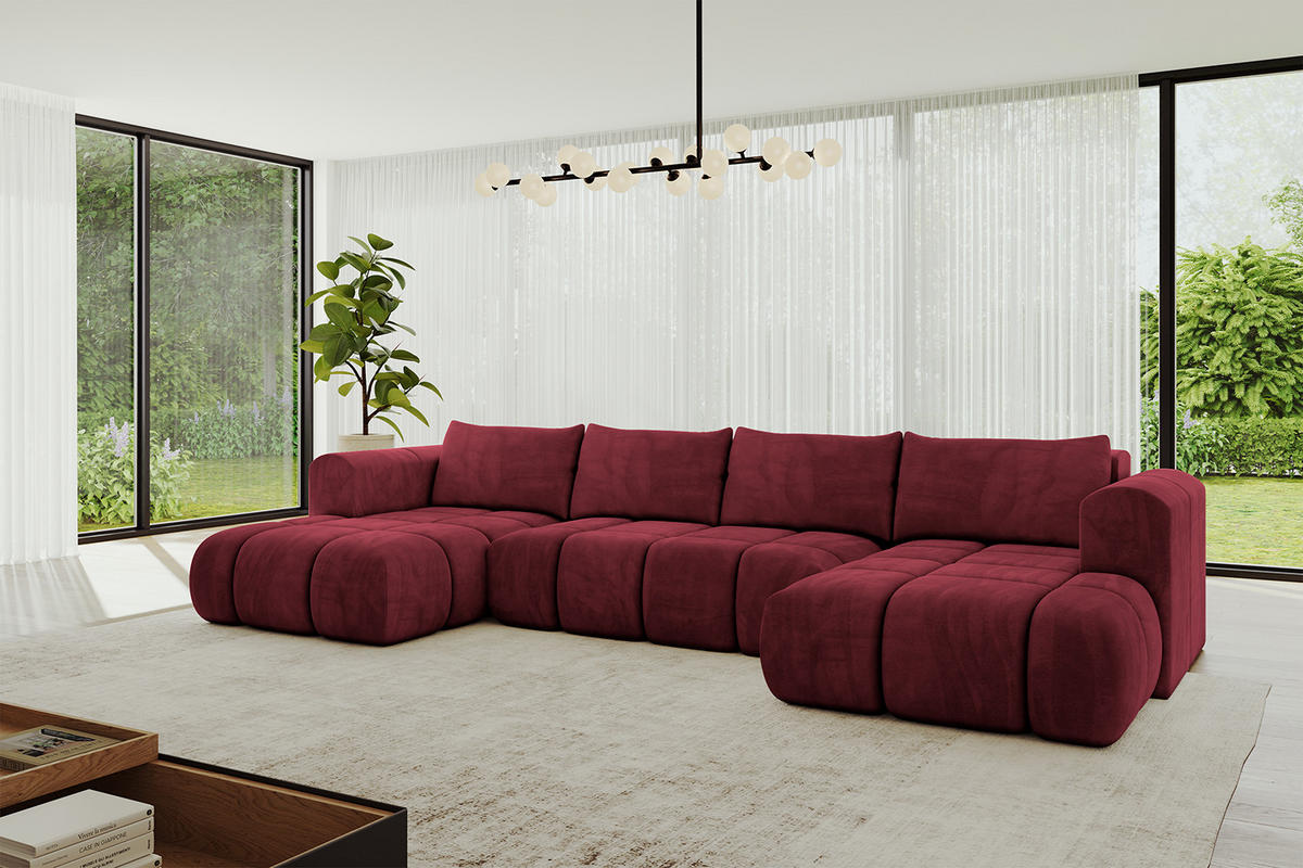 WOHNLANDSCHAFT Ottomane Links CLOUD-U 414x180x40 Bordeaux Velours - Bordeaux, Holzwerkstoff/Kunststoff (414/90/180cm) - ALTDECOR