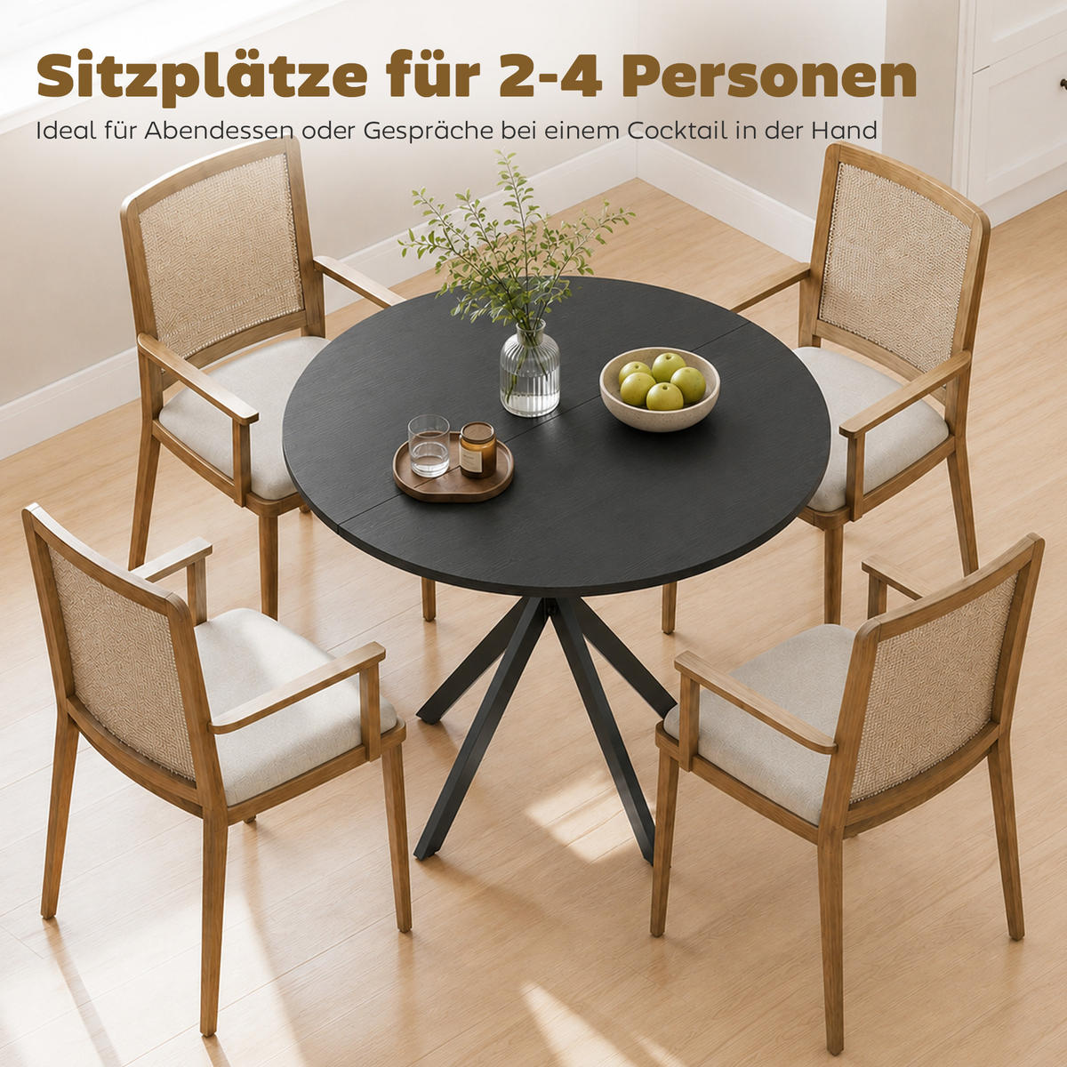 ESSTISCH Schwarz 80.0/80.0/75.0 - Schwarz, Holzwerkstoff (80/80/75cm)