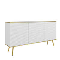 SIDEBOARD BANFF KOM2-3D Goldene Metallbeine, geriffelte Fronten, Weiß - Weiß, Holzwerkstoff/Kunststoff (160/85/39cm) - Komodee