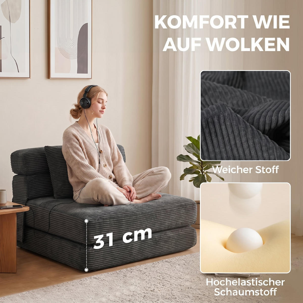 SCHLAFSESSEL Dunkelgrau 100.0/76.0/62.0 cm - Dunkelgrau, Textil (76/62/100cm)