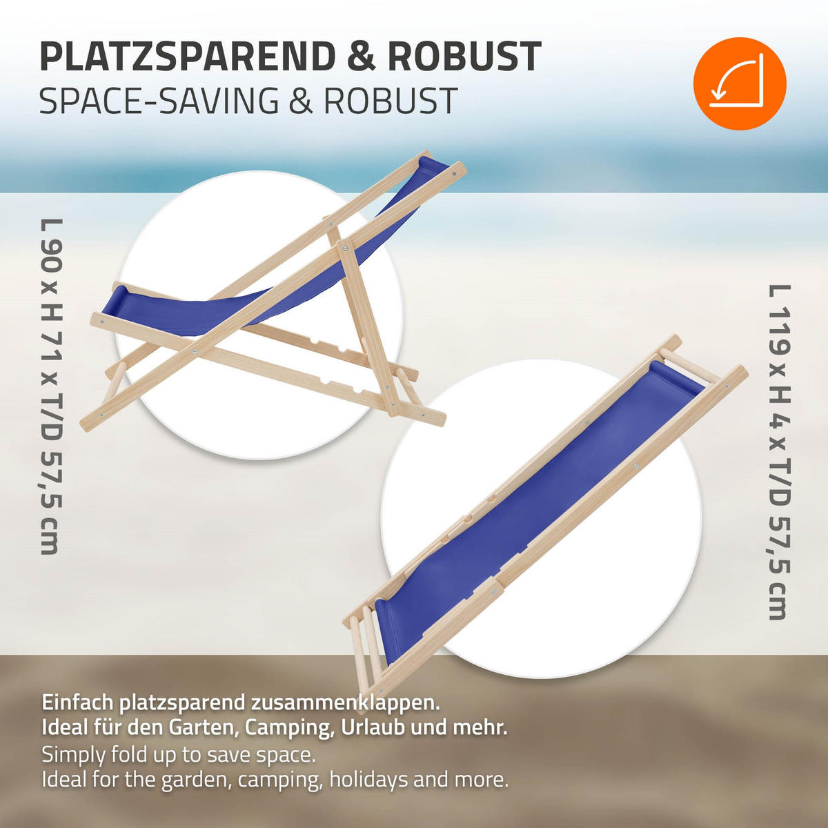 LIEGESTUHL Dunkelblau - Blau, Holz (57.5/83/100cm) - ECD-Germany