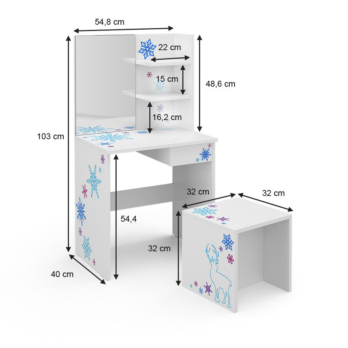 DĚTSKÝ TOALETNÍ STŮL Schneeflocke Bílá - bílá, kompozitní dřevo (54.8/103/40cm) - Vicco