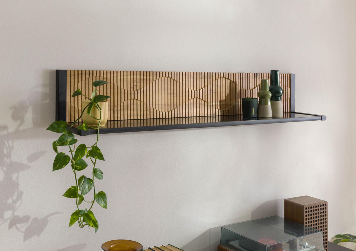 WANDREGAL Akazie 150x25x25 natur lackiert / Marmor schwarz LONDON #126 - Naturfarben, Holz (150/25/25cm) - Massivmoebel24