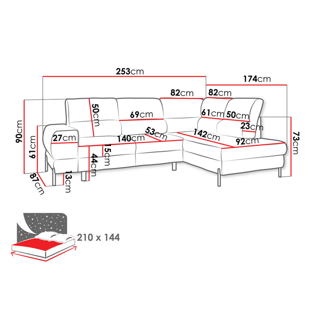 Thumbnail - Mirjan24 Ecksofa, Grau, Textil, 5-Sitzer, Ottomane links,L-Form, rund, 253x174 cm, Wohnzimmer, Sofas & Couches, Wohnland...