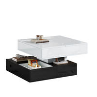 COUCHTISCH Couchtisch 70x70x40–55cm mit Lift und 360° Drehplatte, 3 Schubladen Schwarz Weiß Hochglanz - Weiß, Holzwerkstoff/Metall (70/70/40cm) - EVRYAE