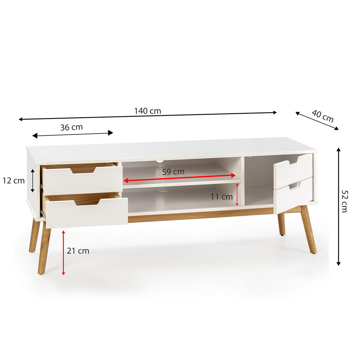 TV-ELEMENT Baku 1 Tür 2 Schubladen Weiß - Weiß, Holz (140/52/40cm) - VS Venta-stock