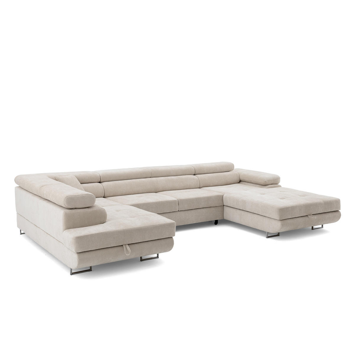 ECKSOFA U-Form WILD U Links mit Schlaffunktion 130x260 Chenille Beige - Beige/Silberfarben, Holz/Textil (350/90/203cm) - Muffo