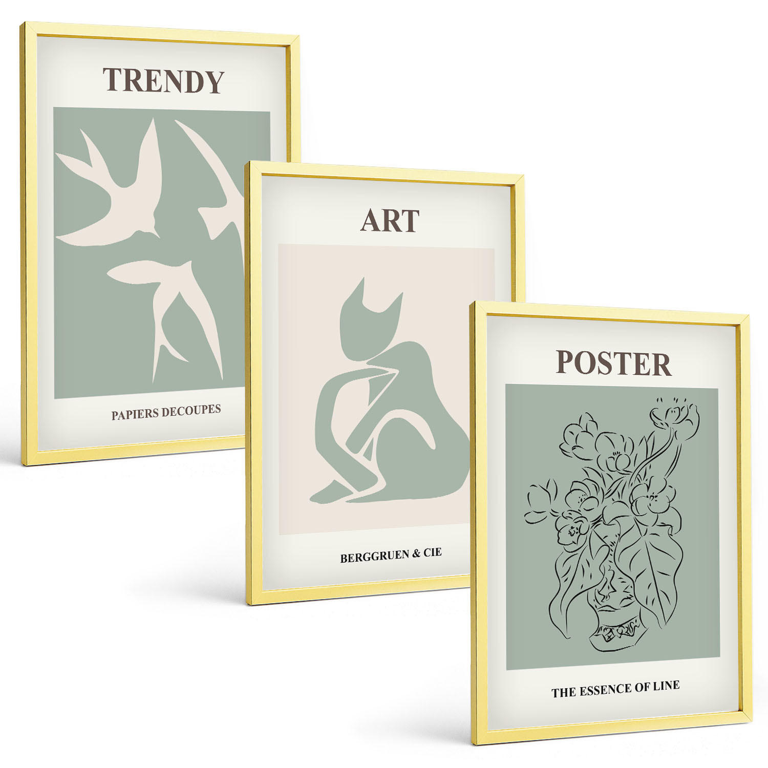 BILDER SET 3er Set - 40x60 cm Goldrahmen - Matisses stilvolle Illustrationen - Goldfarben, Kunststoff (40/60cm) - TULUP