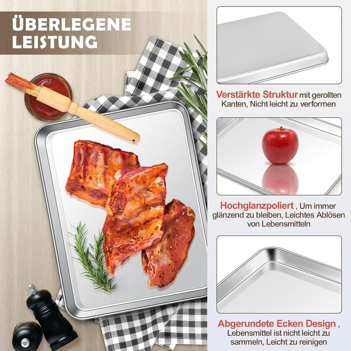 BACKBLECH mit Abkühlgitter Set 26,5 x 20,5 cm Edelstahl - Silberfarben, Metall (20.5/2.5/26.5cm)