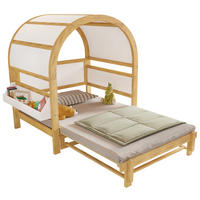 HAUSBETT 140/200 cm Ausziehbar mit Schiebebett Weiß+Natur aus Kiefer - Weiß, Holzwerkstoff (140/200cm) - OKWISH