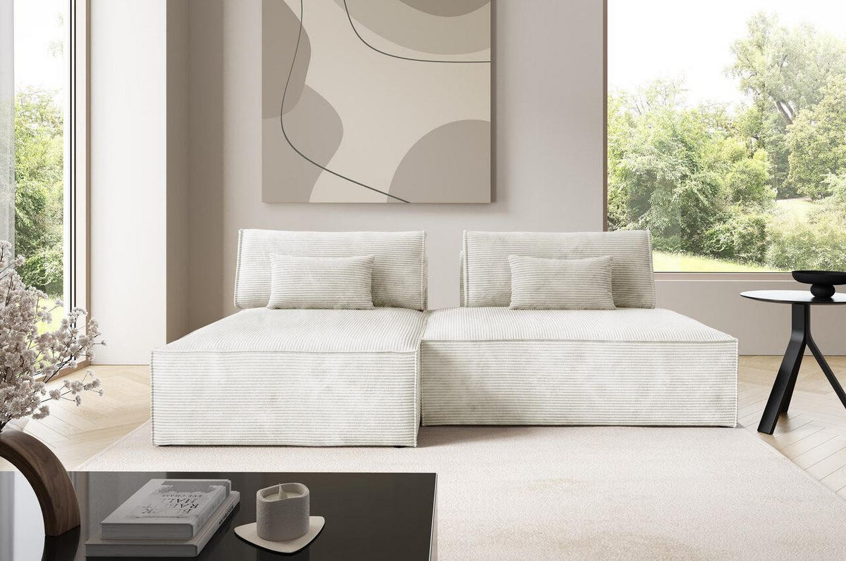 ECKSOFA mit Schlaffunktion Cremig - Creme, Textil (236/148cm) - Furnisell