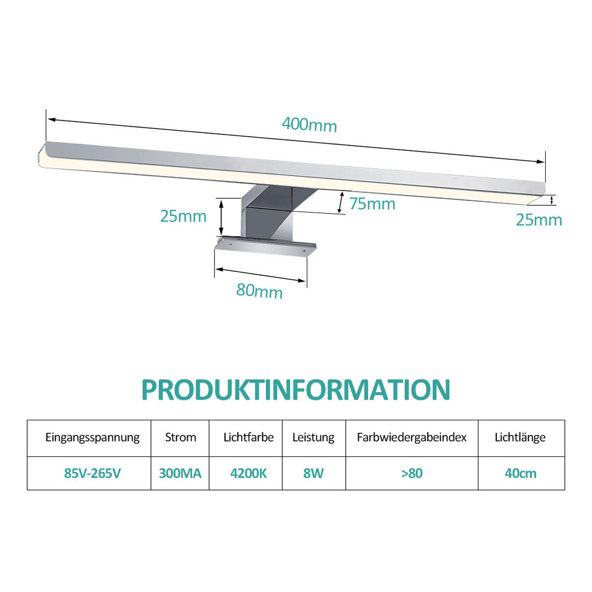 SPIEGELLEUCHTE LED Weiß 4200K 40,4/17,1/4 cm - Weiß, Kunststoff (17/40/4cm) - EMKE