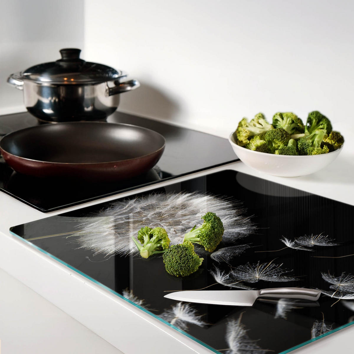 GLASPLATTE 60x52 cm Löwenzahn - Schwarz, Glas (60/0.4/52cm) - TULUP