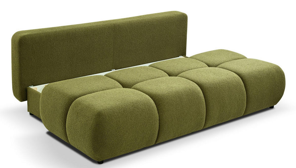 SCHLAFSOFA MILA, Sofa mit Schlaffunktion und Bettkasten, Farbe: Grün, Bouclé-Stoff - Grün, Textil (214/89/104cm) - Sepro Meble