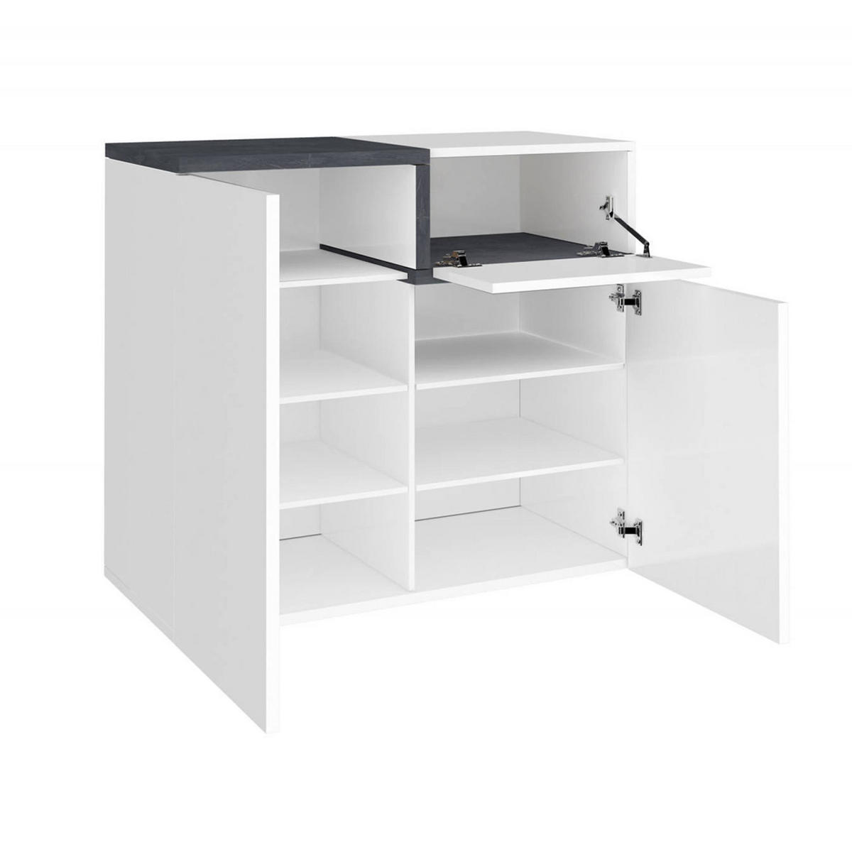 SCHUHSCHRANK Glänzendes Weiß, Schiefer 40/80/80 cm - Schieferfarben/Weiß, Holzwerkstoff (80/80/40cm) - DMORA