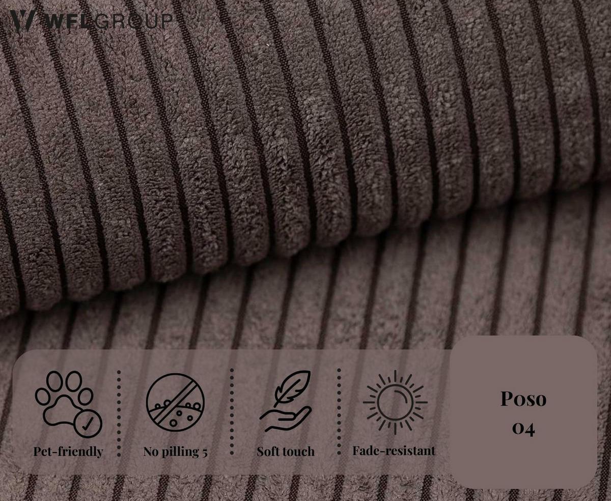 ECKSOFA Cora mit Schlaffunktion & Stauraum, Universell Rechts/Links, Taupe Grau-Beige Cord Chenille 260/82/160 cm - Taupe/Schwarz, Kunststoff/Textil (250/160cm) - WFL GROUP