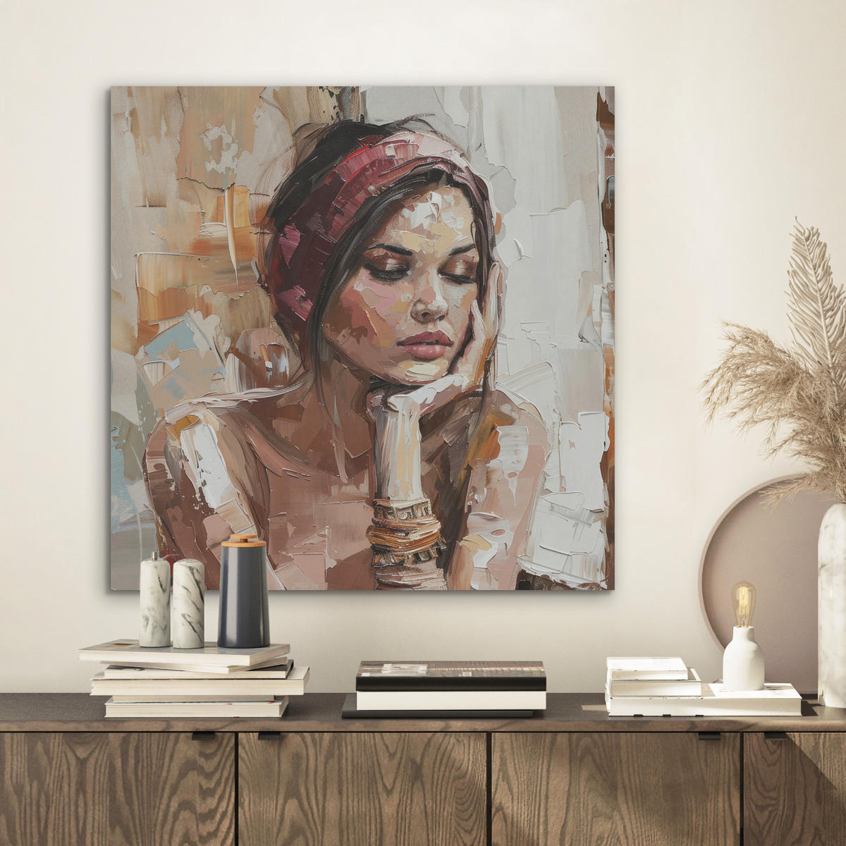 AKUSTIKBILD Frau - Lackierung - Porträt - Modern Wandbilder 60x60 cm - Altrosa, Kunststoff (60/60/0.9cm) - MuchoWow