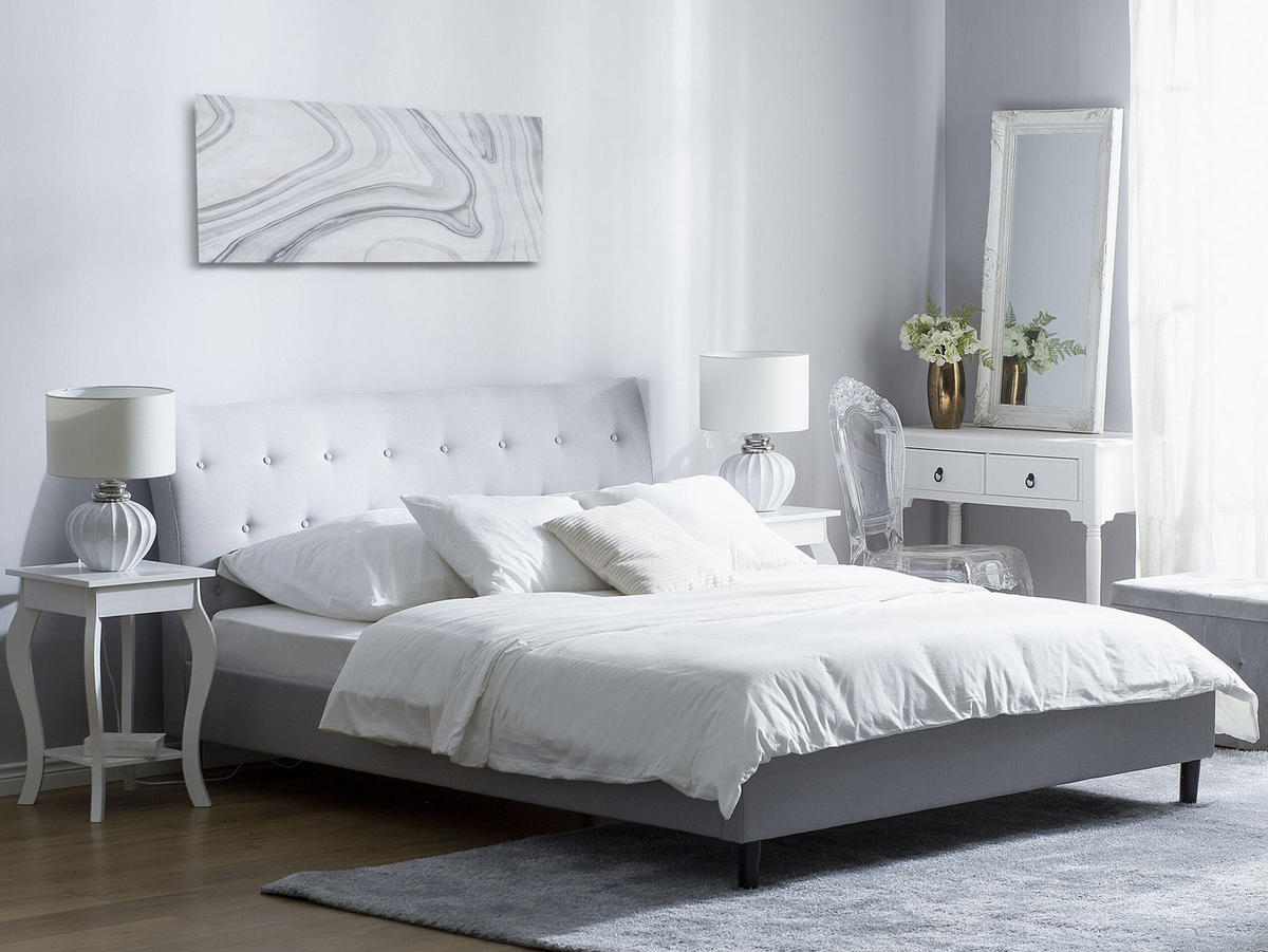 POLSTERBETT mit Lattenrost 180/200 cm Grau Saverne - Hellgrau, Textil (180/200cm) - Beliani