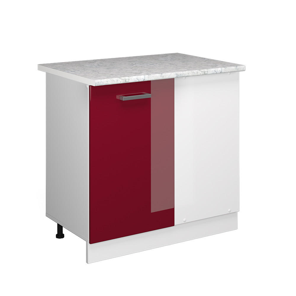 ECKUNTERSCHRANK R-Line Bordeaux Hochglanz 86 cm, AP Marmor - Bordeaux/Weiß, Holzwerkstoff (86/81.6/60cm) - Vicco