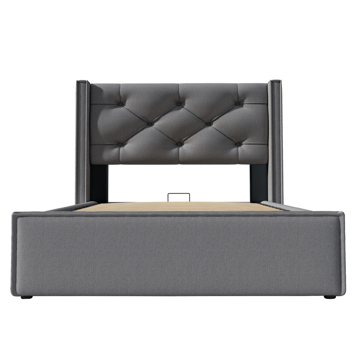 POLSTERBETT aus Baumwolle 90x200 cm in Grau mit Bettkasten & Hubzylinder - Grau, Textil (90/200cm) - Modfu
