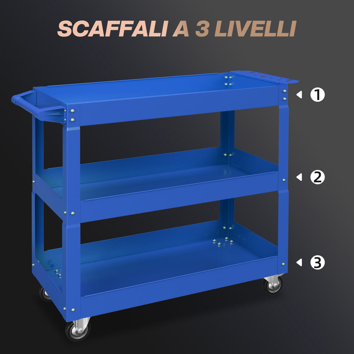 WERKZEUGWAGEN, 3-stöckiger Stahlwagen 83 x 35,3 x 76 cm, Blau - Multicolor, Kunststoff (35.3/76/83cm) - FORIOUS