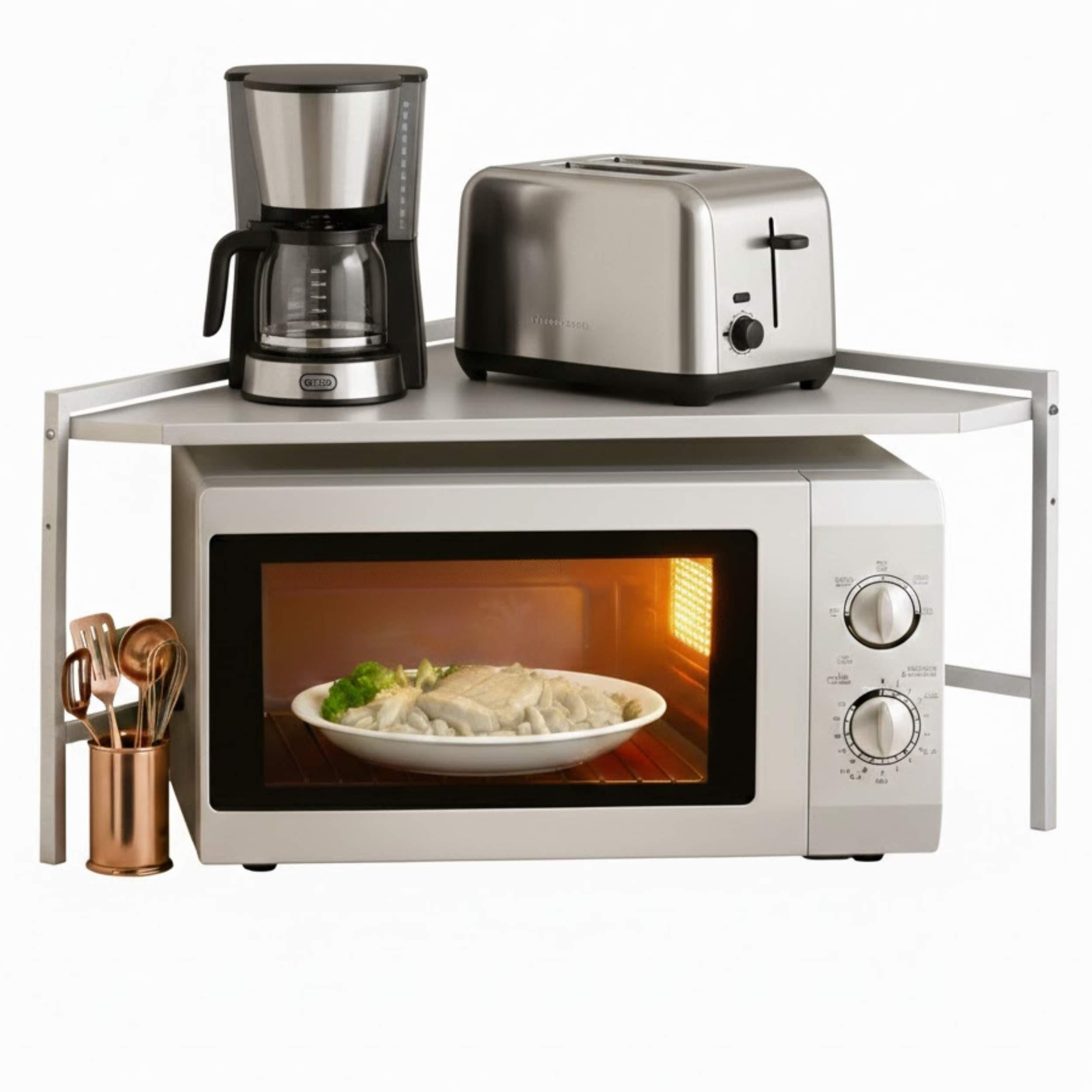 MIKROWELLENREGAL Eckregal Küche Stehend Arbeitsplatte 72x72 cm Weiß 2 Stufig 96689 - Weiß, Metall (72/46/72cm) - DanDiBo