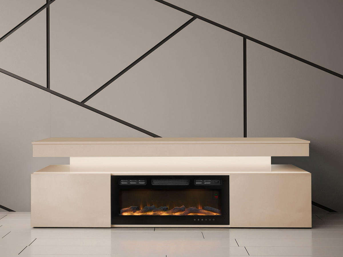 TV-LOWBOARD EF 2D Glossa Bis mit Kamin - Sandfarben, Holzwerkstoff/Kunststoff (190/59/41cm) - MIRJAN24