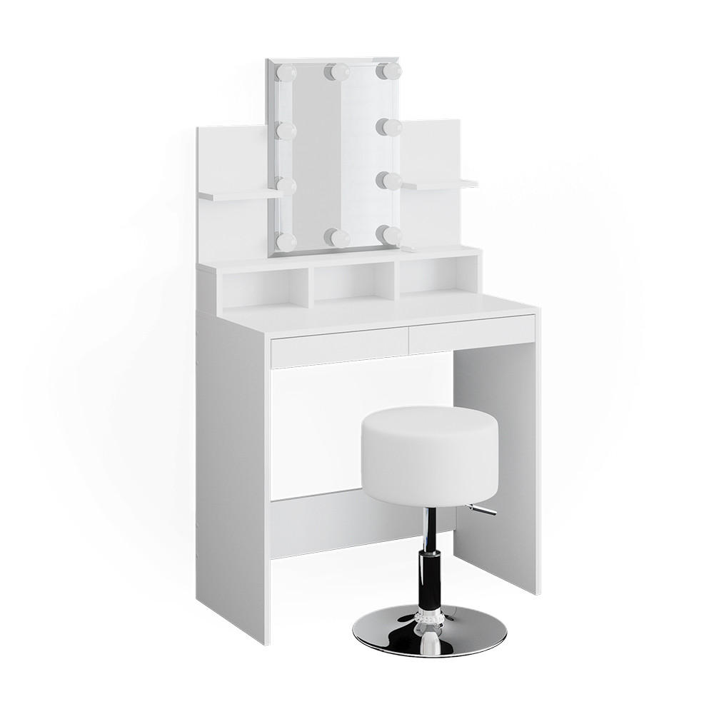SCHMINKTISCH Ania Weiß 80 cm mit LED Beleuchtung und Hocker - Weiß, Holzwerkstoff (80/139.6/40cm) - Vicco