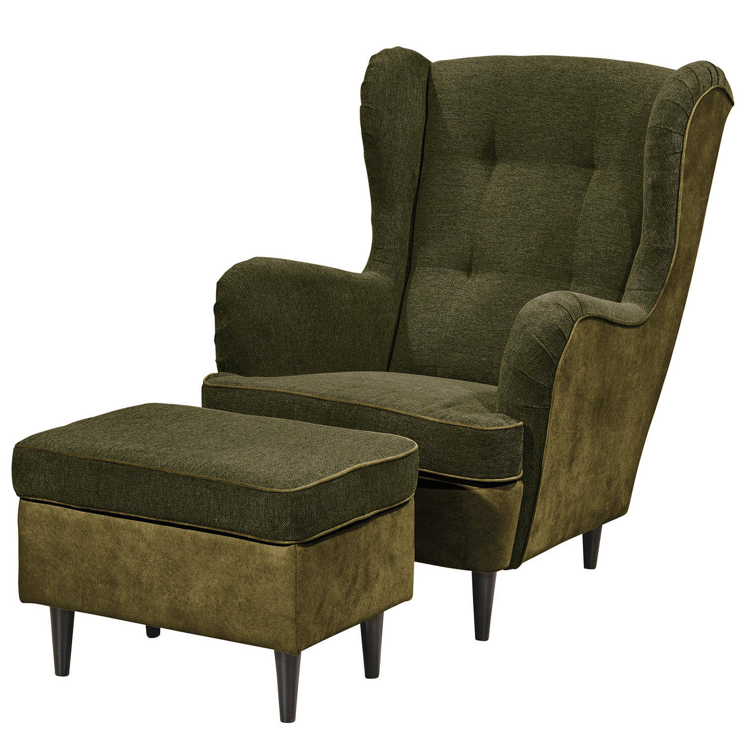 SESSEL - Schwarz/Olivgrün, Holzwerkstoff/Buchenholz (78/102/98cm) - home24