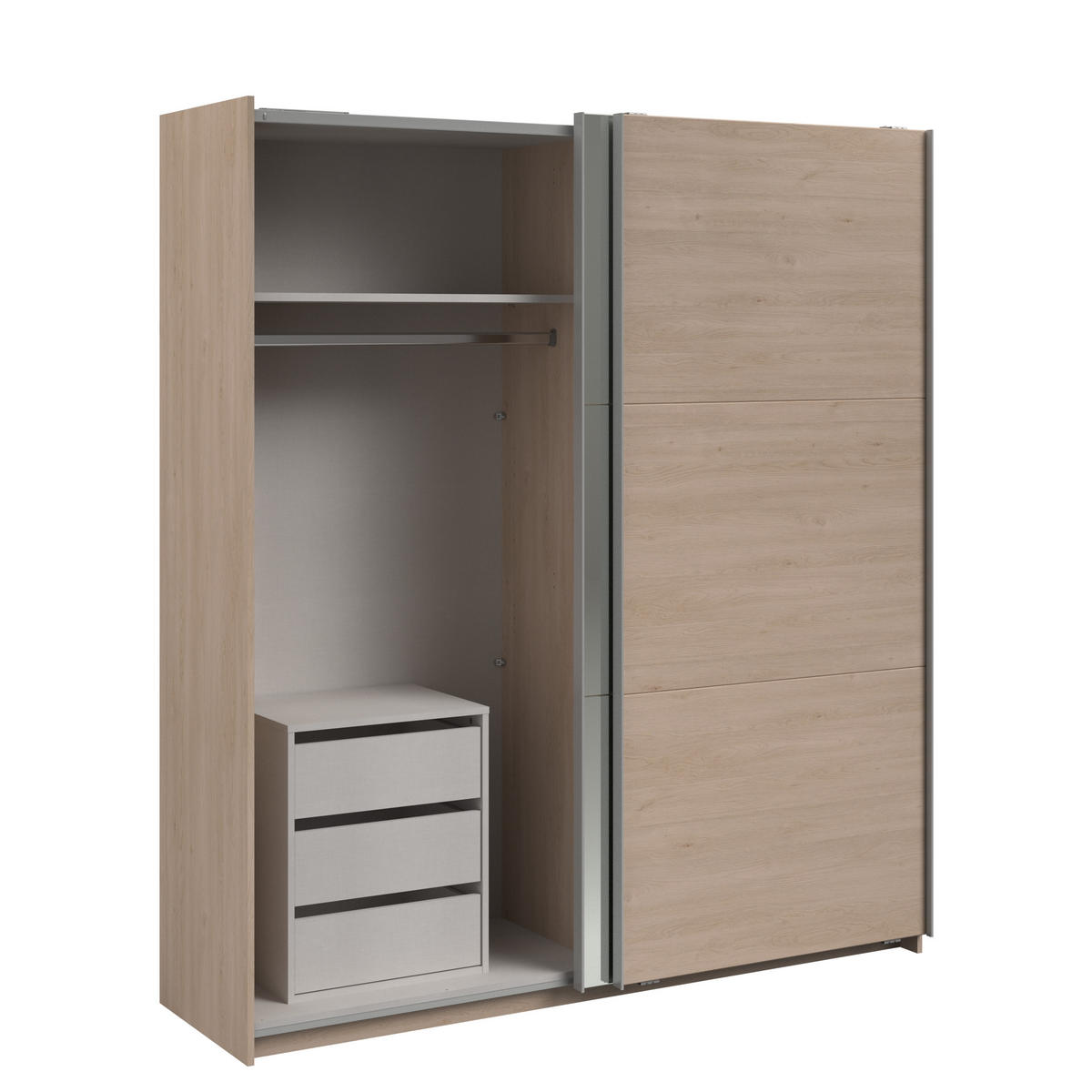 KLEIDERSCHRANK Swing 18 in Eiche Jackson von Parisot – Schwebetürenschrank 2 türig mit Schubkasteneinsatz - Braun, Holzwerkstoff (80/200/120cm)