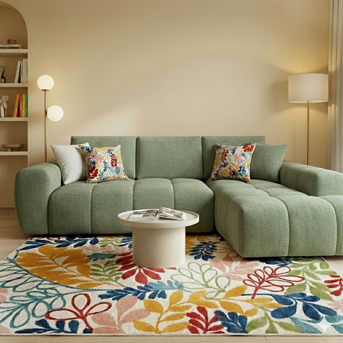 COUCHTISCH, Ekru - Weiß, Holzwerkstoff (50/50/30cm) - Oviala