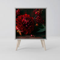 SIDEBOARD DAHLIAS AND POMEGRANATES, Grau, 57,5x42x77,5 cm, Schräge Buchenholzfüße - Buchefarben/Multicolor, Holzwerkstoff/Buchenholz (57.5/77.5/42cm) - SpaceRebels