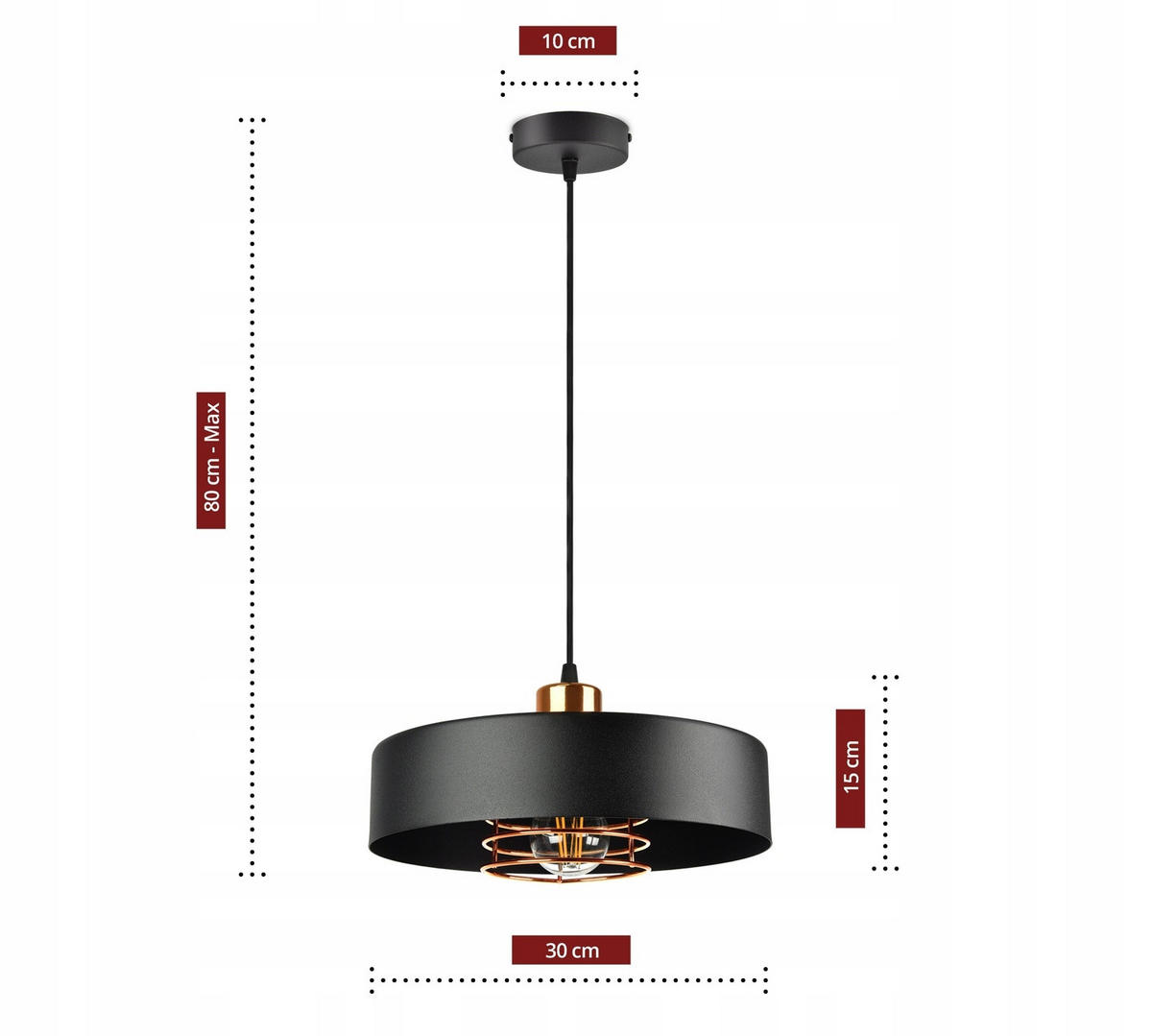 PENDELLEUCHTE EDISON - Goldfarben/Schwarz, Metall (30/30/80cm) - kiki design